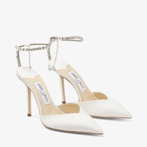 Jimmy Choo Sadea 100 diamond ankle white satin heels